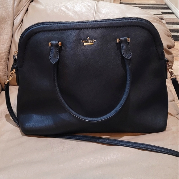 kate spade Handbags - Kate Spade Black Saffiano Leather bag with crossbody strap, 13"x10"x5" EUC